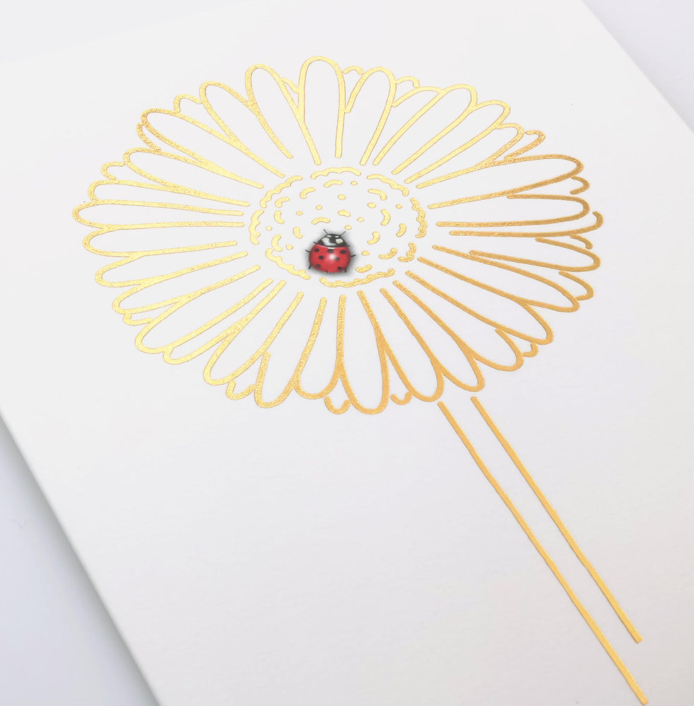 Uptown Meadow Gold Foil Ladybug Bloom Card detail
