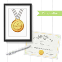 Uptown Meadow Conquered It Medal 3D Art Print and certificate