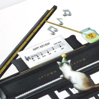 Uptown Meadow Cat Piano 3D Birthday Card detail