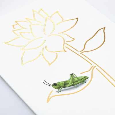 Uptown Meadow Gold Foil Grasshopper Flower Card detail