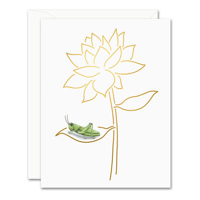 Uptown Meadow Gold Foil Grasshopper Flower Card