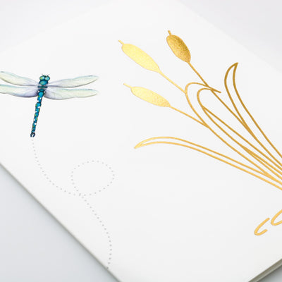 Uptown Meadow Gold Foil Dragonfly Cattails detail