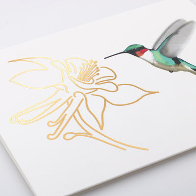 Uptown Meadow Gold Foil Hummingbird Bloom Card detail