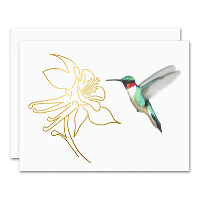 Uptown Meadow Gold Foil Hummingbird Bloom Card